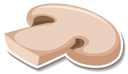 Sliced champignon mushroom sticker on white background