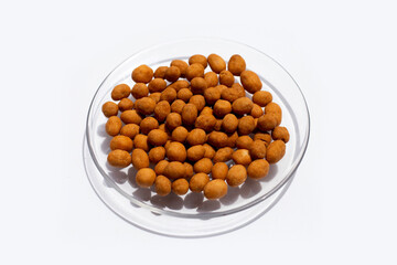Crispy peanut snack balls on white