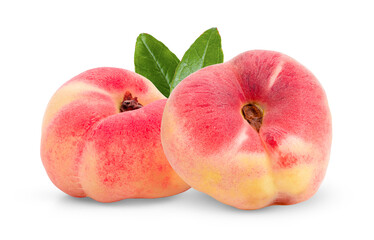 Ripe chinese flat peach fruit  isolated on white