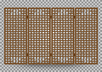 Traditional korea ornament wooden decorative frame pattern. Room divider antique decoration. Antique art vector illustration. Natural color wood surface timber. Interior design.