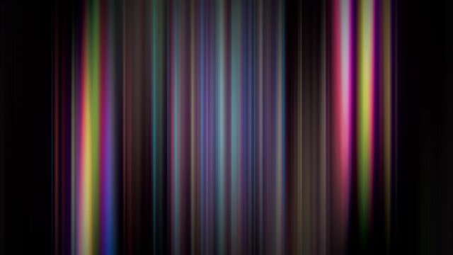 Animation loop technology multicolored light vertical lines wave animation on black. Abstract dark motion gradient light trails futuristic background motion. 4K artistic stripes glowing light VJ loop.