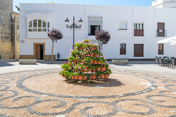 Rota town square with flowerpots, Cadiz, Andalusia, Spain © Maria