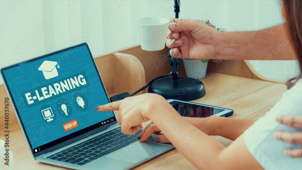Poster e-learning and online education for student and university concept. video conference call technology