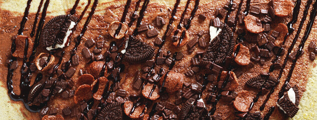 Top view Chocolate Crepes at the bakery