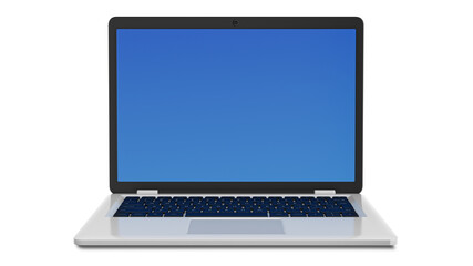 Modern laptop with a blue screen on a white background.