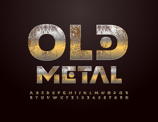 Vector Old Metal Alphabet set. Creative grungy Font. Abstract style Letters and Numbers © Popskraft