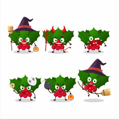 Halloween expression emoticons with cartoon character of holly berry