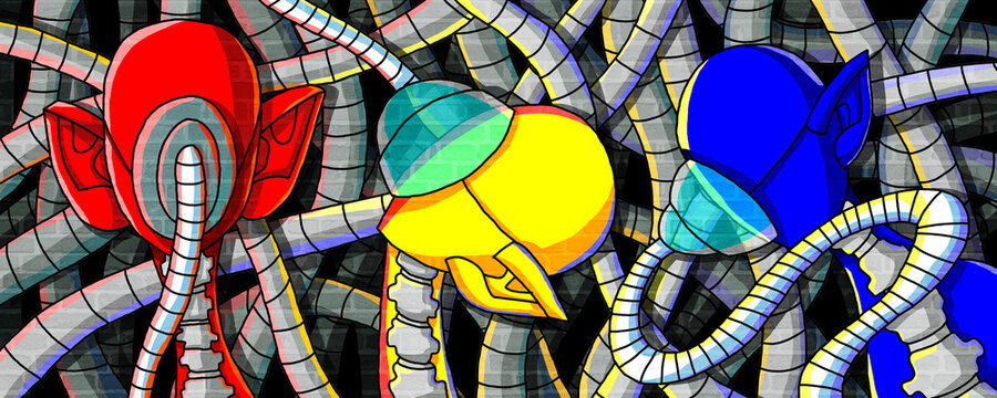 human and ventilator pattern creative design wall paint