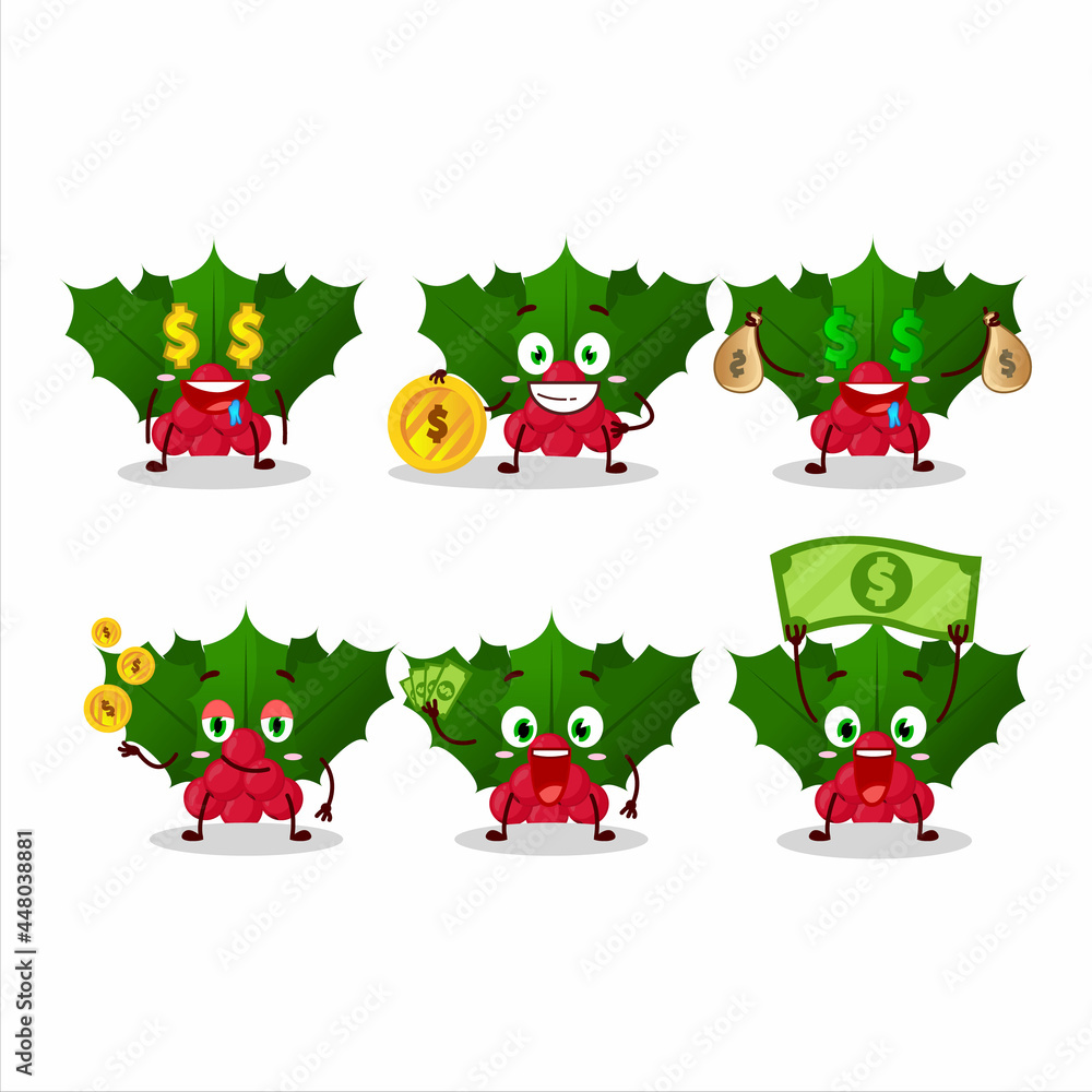 Canvas Prints Holly berry cartoon character with cute emoticon bring money