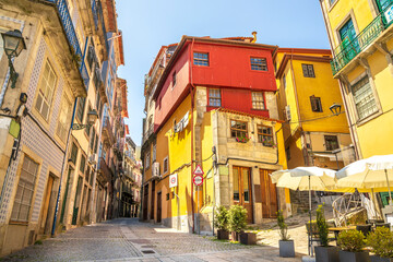 Fototapeta na wymiar Traditional colorful houses on the historic embankment of Porto, Portugal