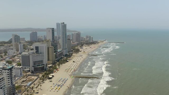 Aerial View of People Relaxing on the Beach in Cartagena, Colombia