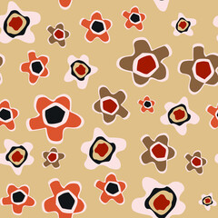 Fototapeta premium Vector 70's inspired pattern. Flowers on a beige background. Great for fabric, giftwrap, scrapbooking, packaging