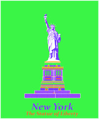 The Statue of Liberty in the style of pop art. The trend of the season is a green background.