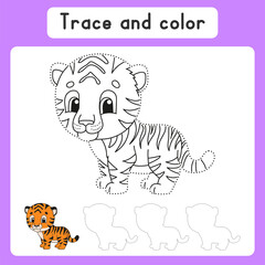 Fototapeta na wymiar Trace and color. Coloring page for kids. Handwriting practice. Education developing worksheet. Activity page. Game for toddlers. Isolated vector illustration. Cartoon style.