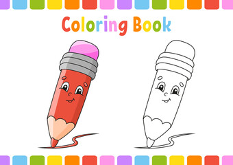 Coloring book for kids. Back to school theme. Cartoon character. Vector illustration. Fantasy page for children. Black contour silhouette. Isolated on white background.