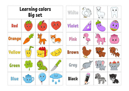 Learning colors. Education developing worksheet. Activity page with pictures. Game for children. Isolated vector illustration. Funny character. Coon style.