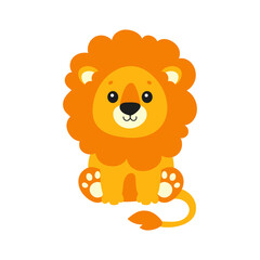 Obraz na płótnie Canvas Cute lion. Wild animal. Cartoon character. Colorful vector illustration. Isolated on white background. Design element. Template for your design, books, stickers, cards.