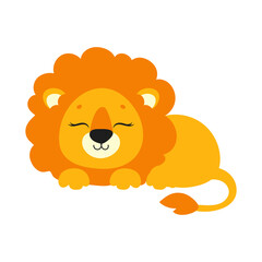 Cute lion. Wild animal. Cartoon character. Colorful vector illustration. Isolated on white background. Design element. Template for your design, books, stickers, cards.