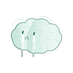 Brain Black and White Color Crying. Modern Flat Vector Illustration. Train Your Brain. Social Media Template.