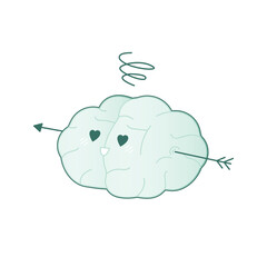 Happy Brain Black and White Color in Love with Arrow in It. Modern Flat Vector Illustration. Train Your Brain. Social Media Template.