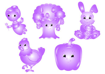 A set of diamond iridescent figures. Easter theme. Isolated on white background.