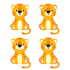 Cute tiger. Wild animal. Cartoon character. Colorful vector illustration. Isolated on white background. Design element. Template for your design, books, stickers, cards.