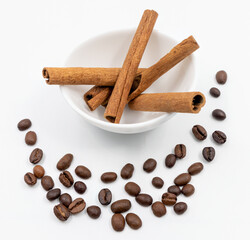 Cinnamon sticks and coffee beans