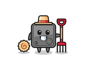 Mascot character of safe box as a farmer
