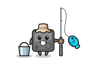 Mascot character of safe box as a fisherman