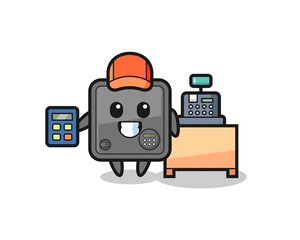 Naklejka premium Illustration of safe box character as a cashier