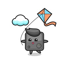 Naklejka premium safe box mascot illustration is playing kite