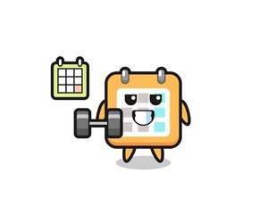 calendar mascot cartoon doing fitness with dumbbell