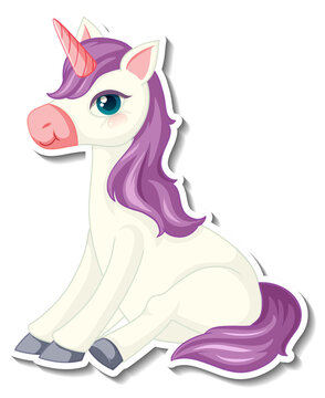 Cute unicorn stickers with a purple unicorn cartoon character
