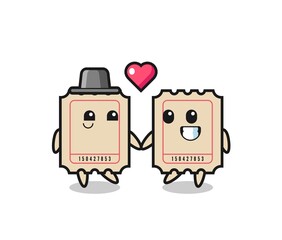 ticket cartoon character couple with fall in love gesture