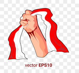 Vector illustration of a hand holding a red and white flag