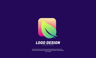 abstract creative leaf and rectangle idea logo for company gradient color logo with flat design