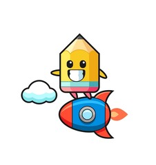 pencil mascot character riding a rocket