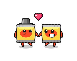 snack cartoon character couple with fall in love gesture