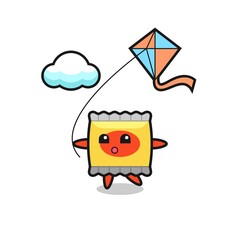snack mascot illustration is playing kite