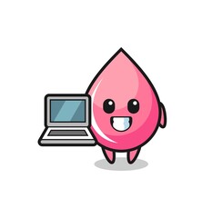 Mascot Illustration of strawberry juice drop with a laptop