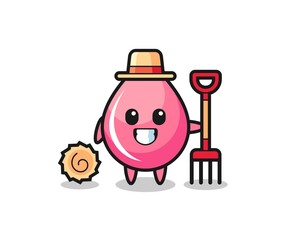 Mascot character of strawberry juice drop as a farmer