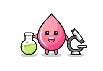 Mascot character of strawberry juice drop as a scientist