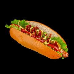 Hotdog with meat and sauce