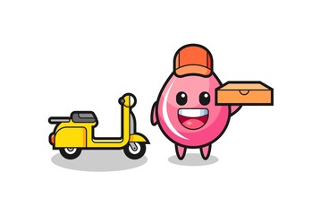 Character Illustration of strawberry juice drop as a pizza deliveryman