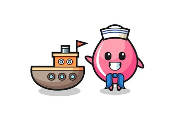 Character mascot of strawberry juice drop as a sailor man
