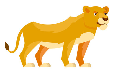 Lioness three quarter view. African animal in cartoon style.