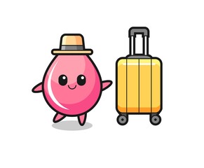 Obraz na płótnie Canvas strawberry juice drop cartoon illustration with luggage on vacation