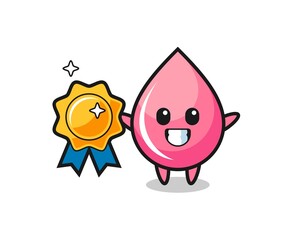 strawberry juice drop mascot illustration holding a golden badge