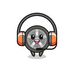 Cartoon mascot of car wheel as a customer service