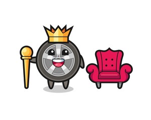 Mascot cartoon of car wheel as a king